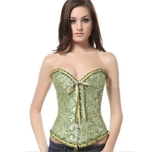 Floral Brocade Satin Corset Top – Lace-Up Back Shapewear Bustier