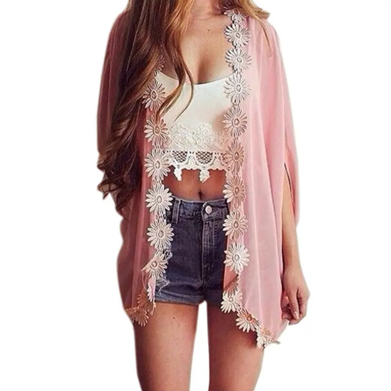 Floral Pattern Printed Lace Kimono Cardigan Women Blouse Shirt Tops Batwing Sleeve Blusas Femininas Feida 1