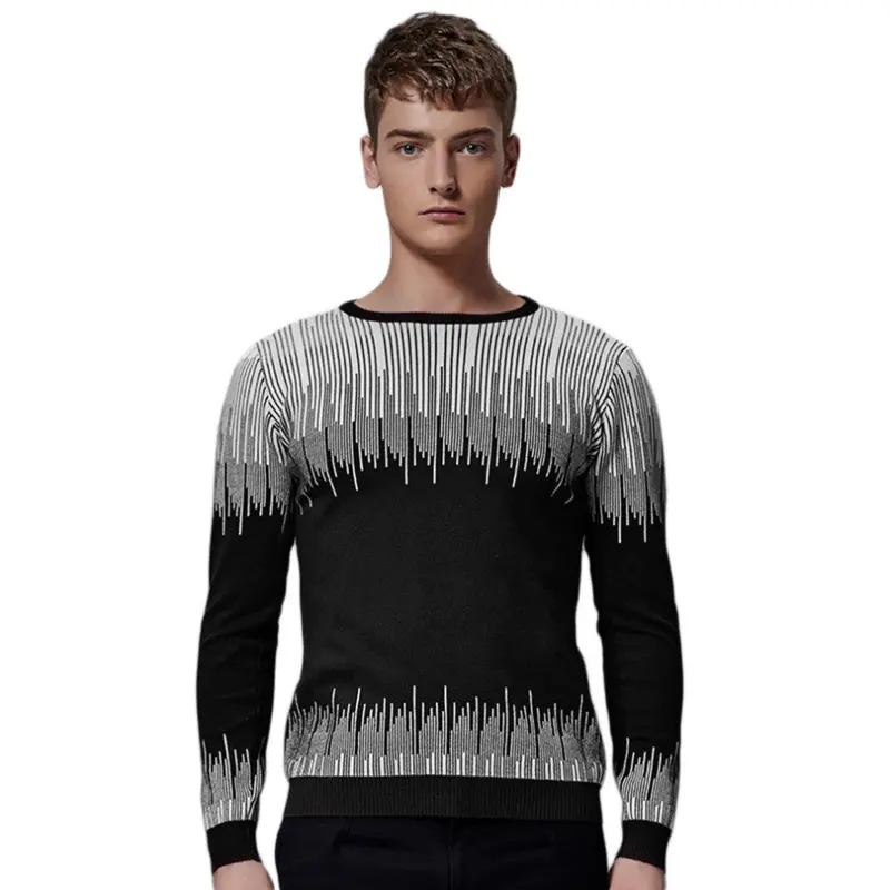 Floral-Print Knit Sweater – Slim-Fit Long-Sleeve Round-Neck Pullover for Casual Wear
