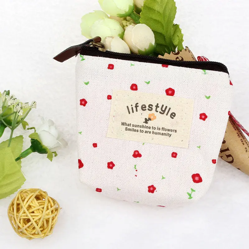 Floral Printed Coin Purses Women Small Canvas Purse Zip Wallet Case Bags Handbag Key Holder 4