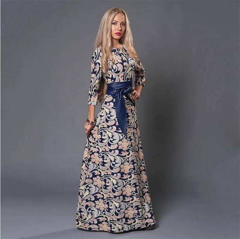 Floral Printing Maxi Long Dress Big Sized Three Quarter Sleeve Women Dress Plus Size Printed Boho Dress Xxl 1