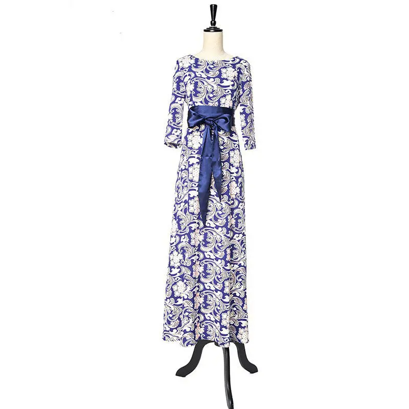 Floral Printing Maxi Long Dress Big Sized Three Quarter Sleeve Women Dress Plus Size Printed Boho Dress Xxl 10