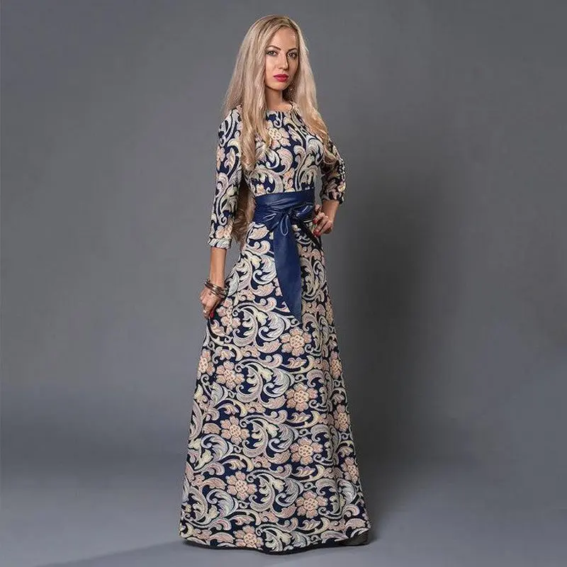 Floral Printing Maxi Long Dress Big Sized Three Quarter Sleeve Women Dress Plus Size Printed Boho Dress Xxl 6