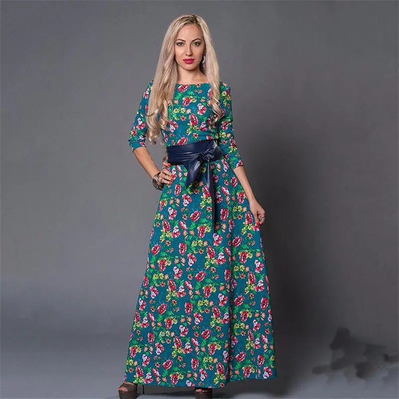 Floral Printing Maxi Long Dress Big Sized Three Quarter Sleeve Women Dress Plus Size Printed Boho Dress Xxl 7