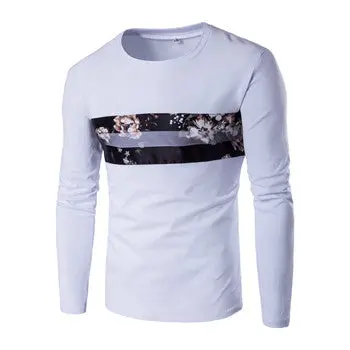 Floral T Shirts Hombre Camisa Masculina Wear Casual Slim Fit Long Sleeved O Neck T Shirts Hombre 1
