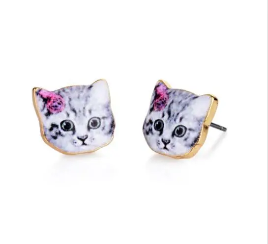 Flower Cat Stud Earrings In Enamel Kiitten Post Jewelry Animal Pet Earrings Love Gift Idea Oed071 1