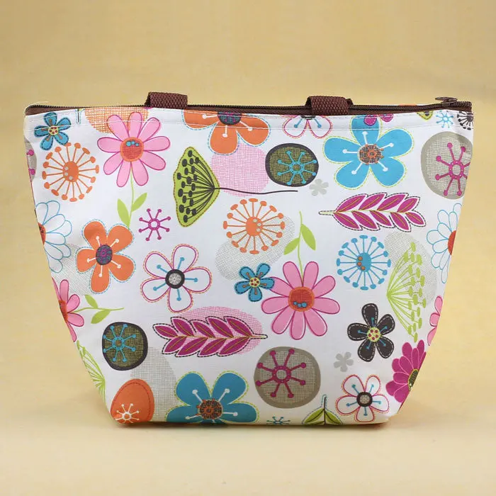 Flower Pattern Waterproof Picnic Lunch Tote Travel Zipper Bag 2