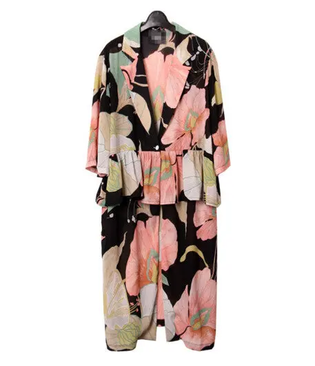 Flower Print Flounced Long Shirt Dress Women Notched Collar Ruffles Waist Loose Shift Dress Large Size 1
