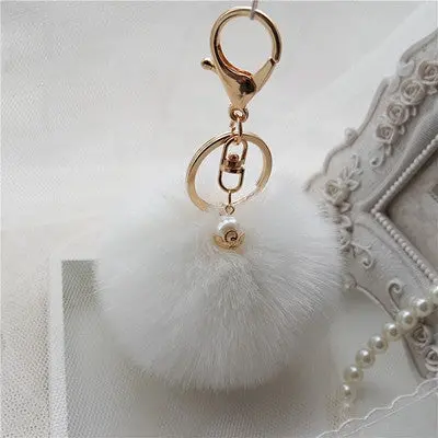 Fluffy Ball Keychain Cute Pompom Simulation Rabbit Fur Ball Key Chain For Car Key Ring Car Bag Pendant Chaveiro 10