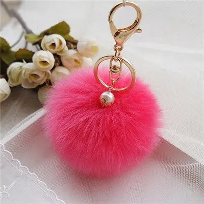 Fluffy Ball Keychain Cute Pompom Simulation Rabbit Fur Ball Key Chain For Car Key Ring Car Bag Pendant Chaveiro 11