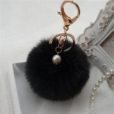 Fluffy Ball Keychain Cute Pompom Simulation Rabbit Fur Ball Key Chain For Car Key Ring Car Bag Pendant Chaveiro 2