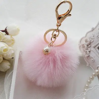 Fluffy Ball Keychain Cute Pompom Simulation Rabbit Fur Ball Key Chain For Car Key Ring Car Bag Pendant Chaveiro 8