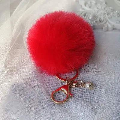 Fluffy Ball Keychain Cute Pompom Simulation Rabbit Fur Ball Key Chain For Car Key Ring Car Bag Pendant Chaveiro 9