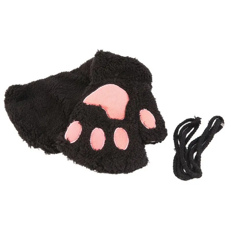 Fluffy Bearcat Plush Pawclaw Glove-Novelty Soft Toweling Lady's Half Covered Gloves Mittens Valentine's Day Gift 1