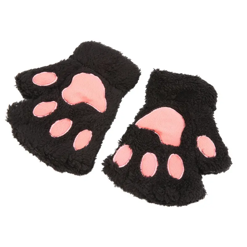 Fluffy Bearcat Plush Pawclaw Glove-Novelty Soft Toweling Lady's Half Covered Gloves Mittens Valentine's Day Gift 1