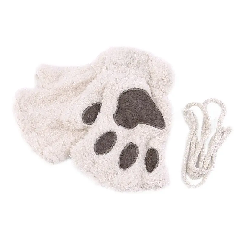Fluffy Bearcat Plush Pawclaw Glove-Novelty Soft Toweling Lady's Half Covered Gloves Mittens Valentine's Day Gift 2