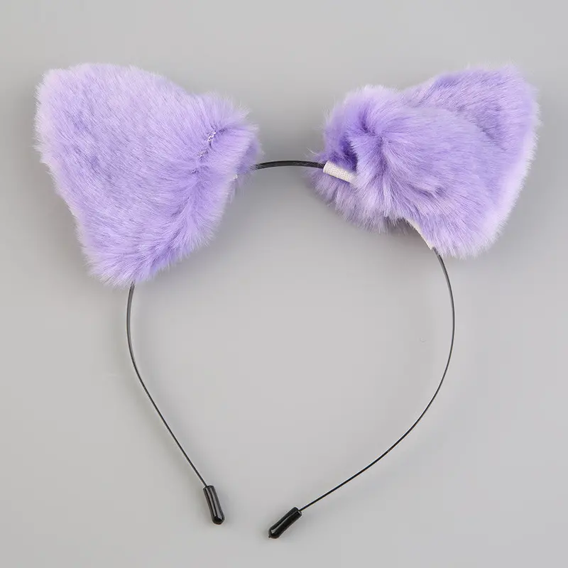 Fluffy Cosplay Halloween Party Cat Faux Fox Fur Ears Costume Hairpin Hairband Blackwhitepurpleleopardblackpink 3