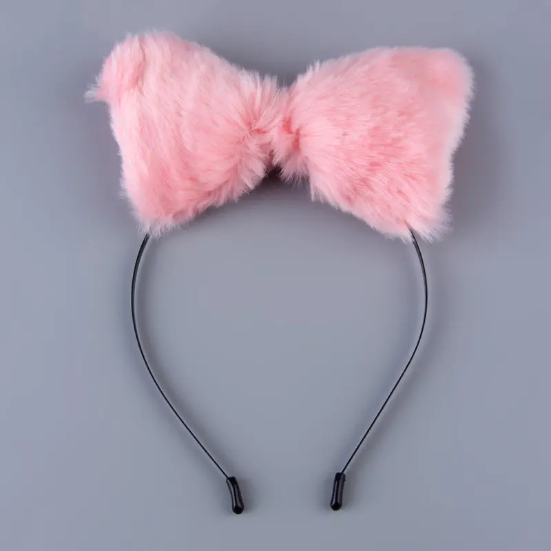 Fluffy Cosplay Halloween Party Cat Faux Fox Fur Ears Costume Hairpin Hairband Blackwhitepurpleleopardblackpink 5