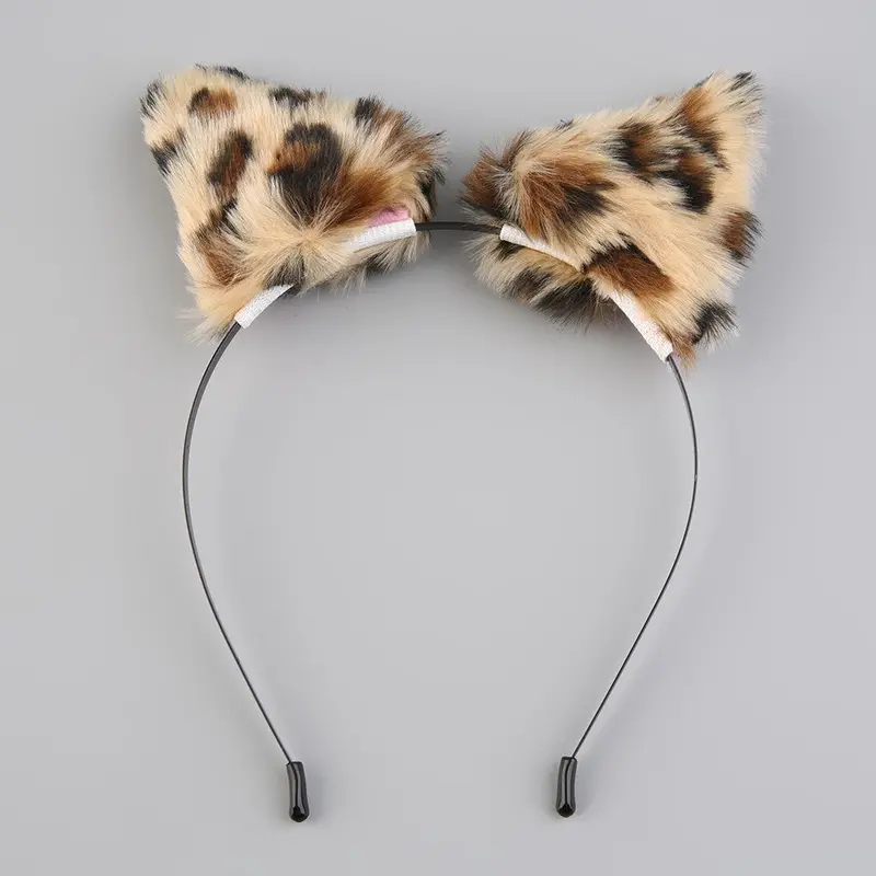 Fluffy Cosplay Halloween Party Cat Faux Fox Fur Ears Costume Hairpin Hairband Blackwhitepurpleleopardblackpink 6