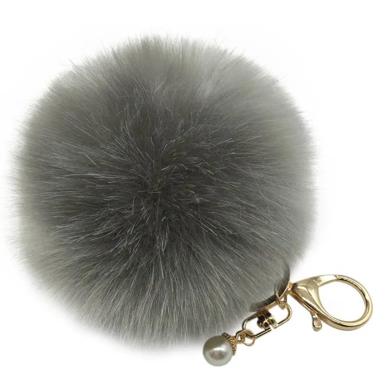 Fluffy Faux Rabbit Fur Ball Keychain Women Porta Chiavi Bag Gift Silver Key Chain Fluffy Car Keychain Llaveros Feida 5