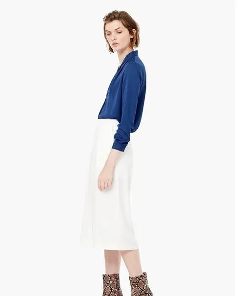 Fold V Neck Pullovers Shirts Women Long Sleeve Loose Pullover Blouses Tops Blue White S M L 5