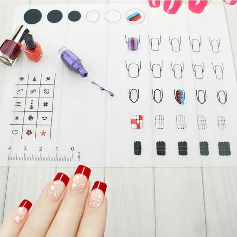 Foldable Nail Art Practice Silicone Coloring Pad Mat Polish Sticker Stamping Guide Printing Transfer Table Cover Palette Tools 1