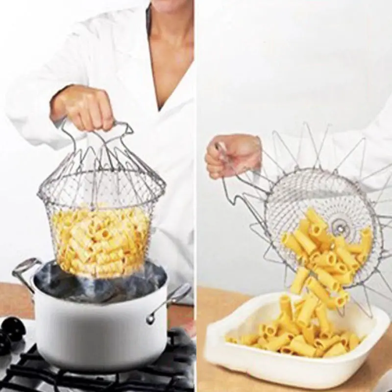 Foldable Steam Rinse Strain Fry Chef Basket Strainer Net Kitchen Cooking Tool 52053 1