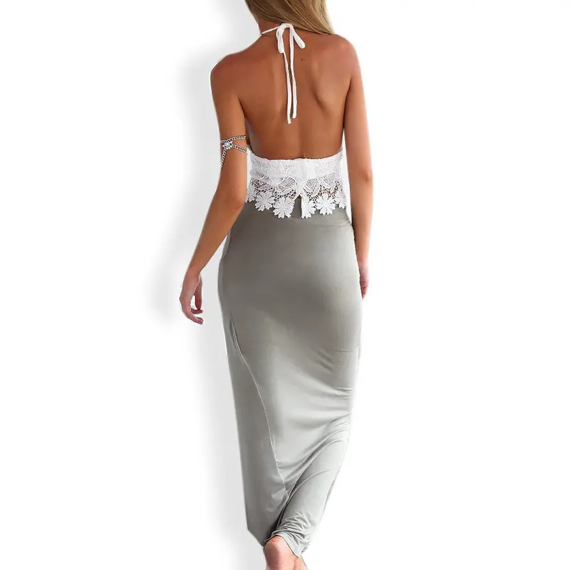 Foral Lace Top+ Long Maxi Dress Sexy 2 Piece Badnage Dress Sexy Bohemian Irregular Beach Dresses 4