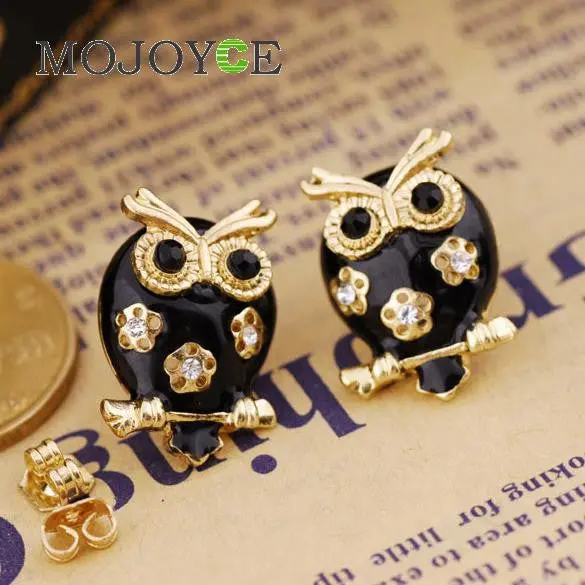 Forest Doctor Vintage Rhinestone Owl Earring Stud 1