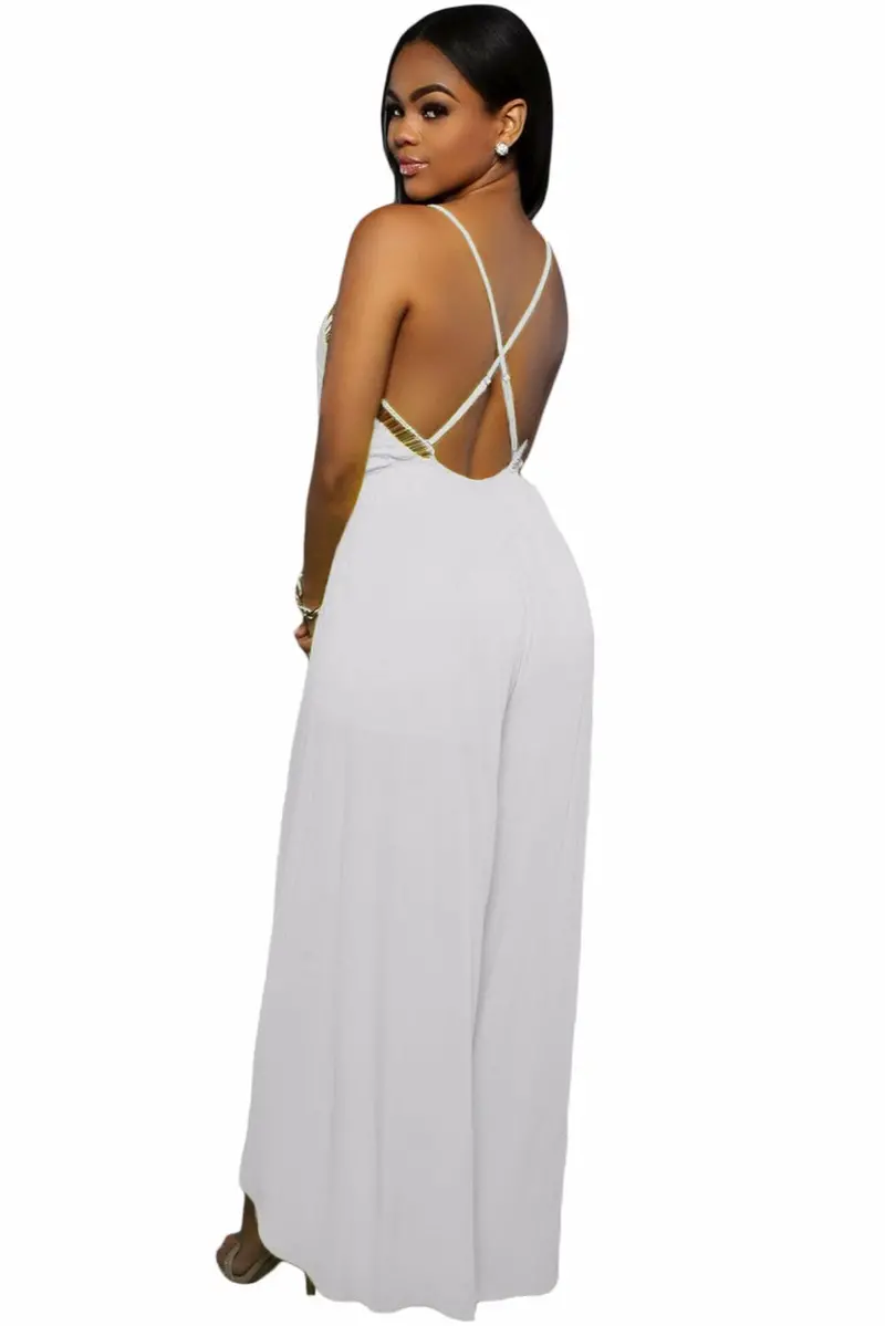 Formal Wide Leg Slit Jumpsuit Sexy Club Party Jumpsuit Sleeveless White Rompers Jumpsuit Long Pants 7