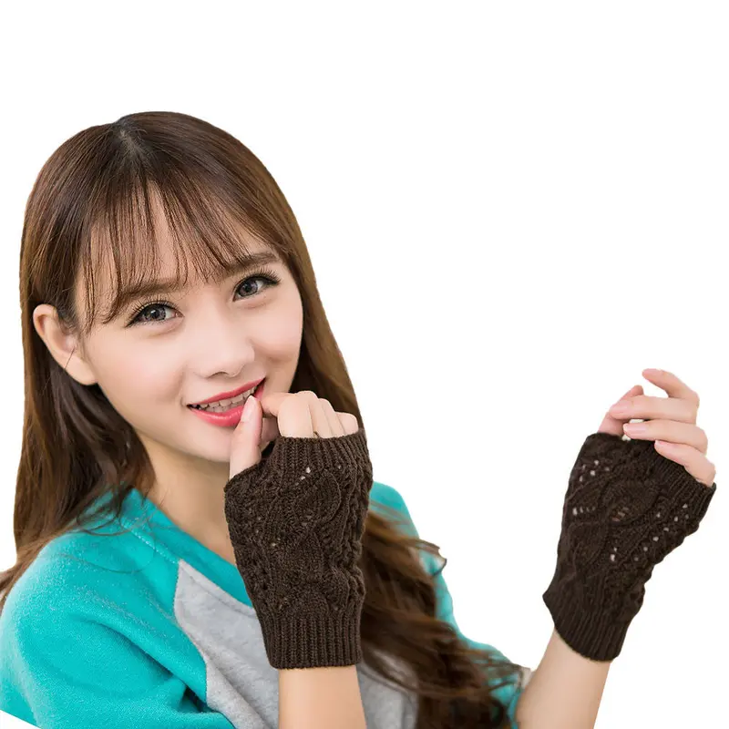 Forward 6 Colors Korea Girl Half Finger Hollow Out Leaves Warm Free Size Wrist Gloves Mittens 2