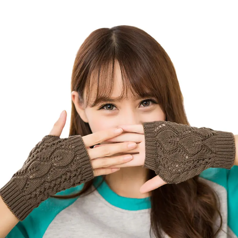 Forward 6 Colors Korea Girl Half Finger Hollow Out Leaves Warm Free Size Wrist Gloves Mittens 4