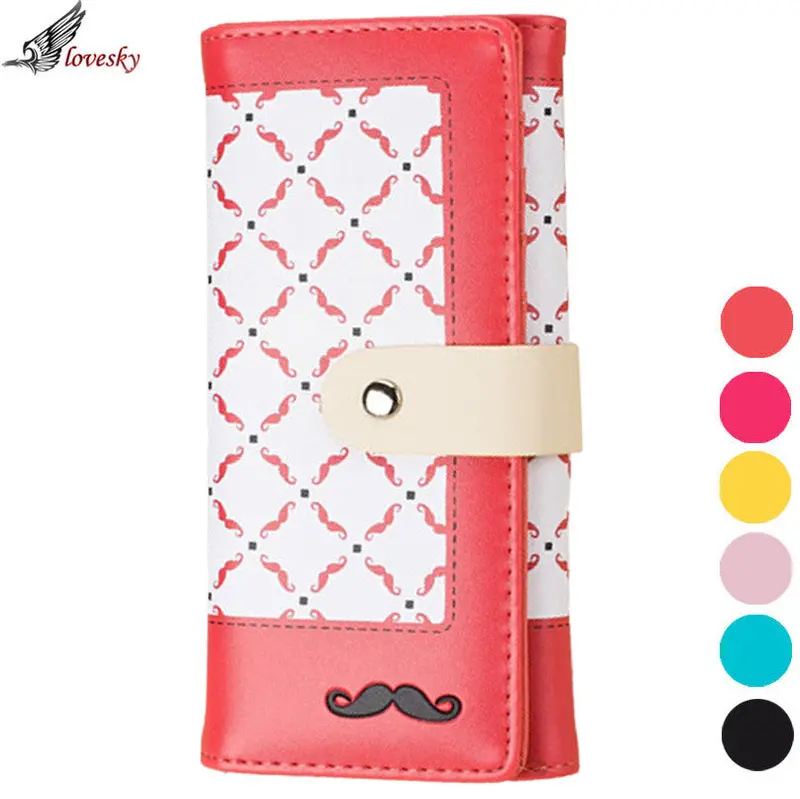 Forward 6 Colors Style Moustache Pu Leather Purse Clutch Button Wallet Bag Hbag Card Holder 2