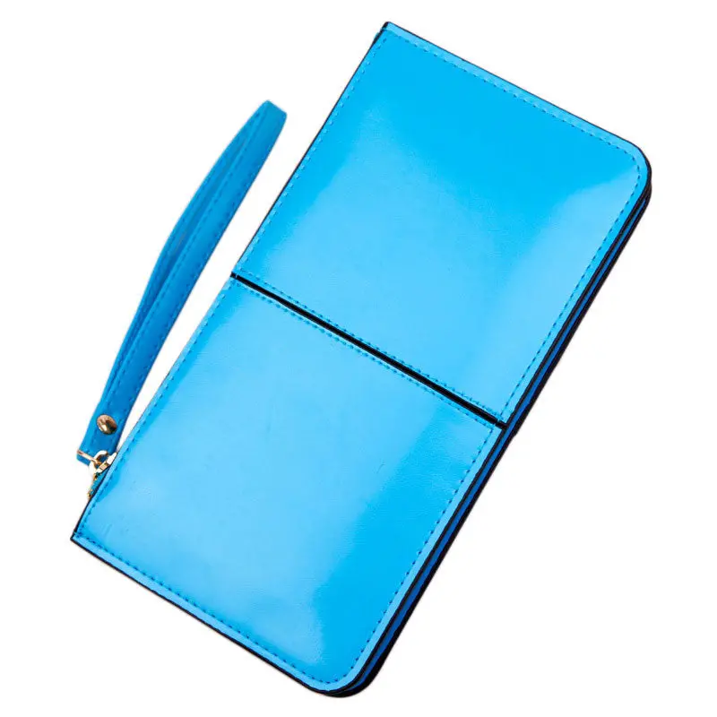 Forward 7 Colors Retro Long Card Holder Purse Leather Stitching Lady Women Wallet Bag 4