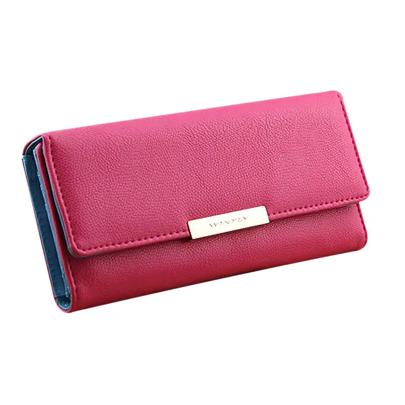 Forward 7 Colors Women Pu Leather Pure Color Hasp Wallet Button Clutch Purse Lady Long Hbag Bag 1