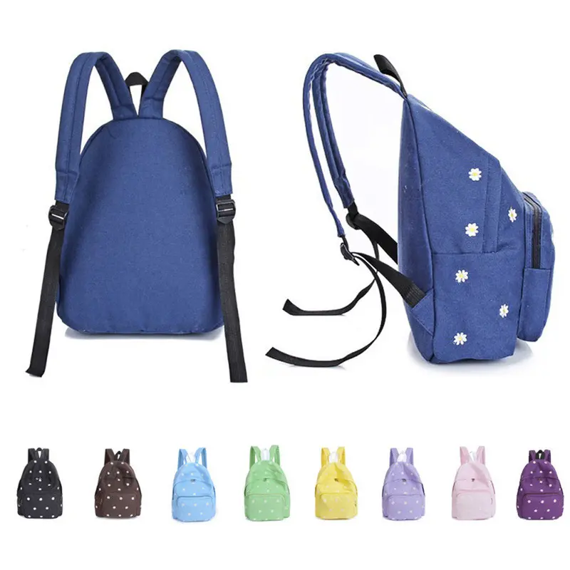Forward 9 Colors Flower Embroidery Canvas Zipper Shoulder Bag Preppy Style Schoolbag 40*27 Cm 1
