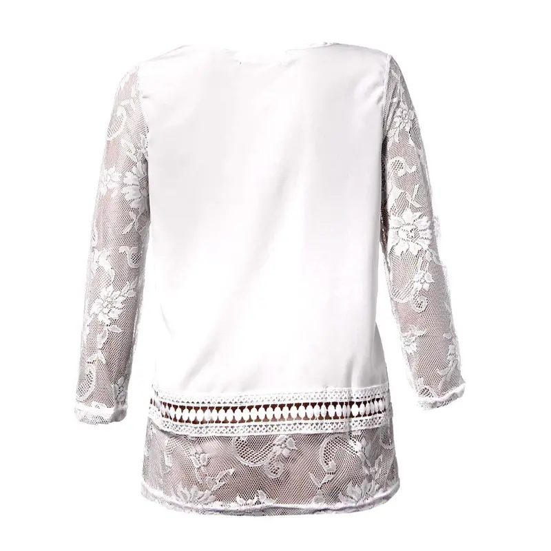 Forward Casual Women O-Neck Lace Splice Chiffon Three Quarter Sleeve Blouse Tops Shirt Plus Size 4