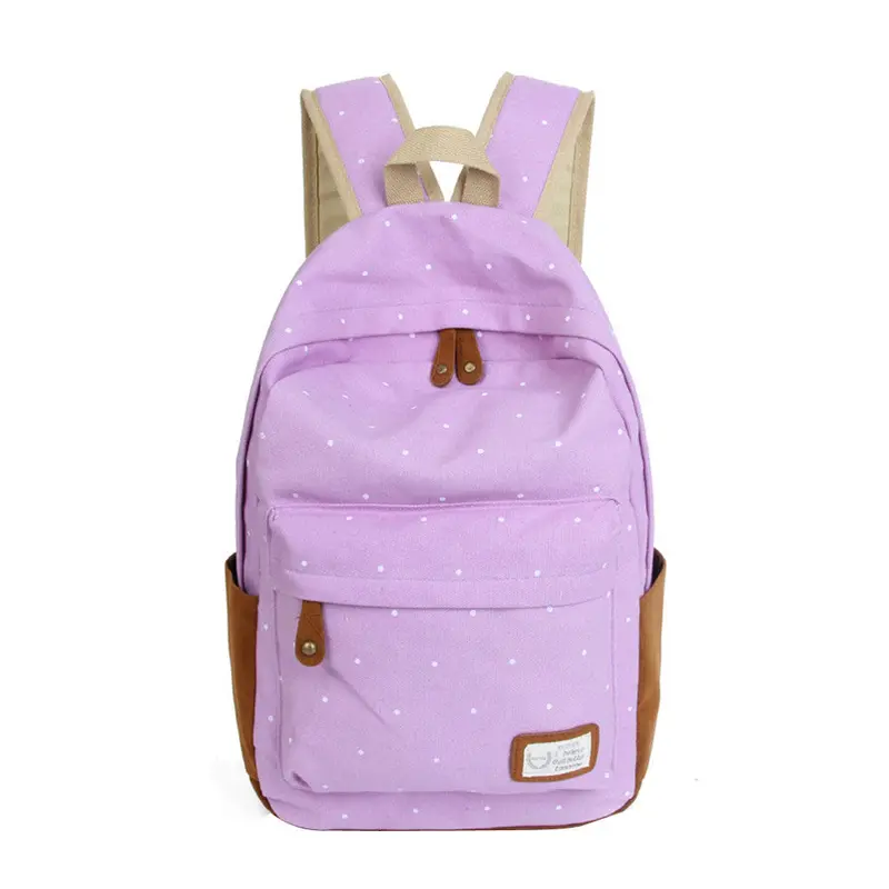 Forward Double-Shoulder Girls Canvas Dots Schoolbag Students Backpacks 1
