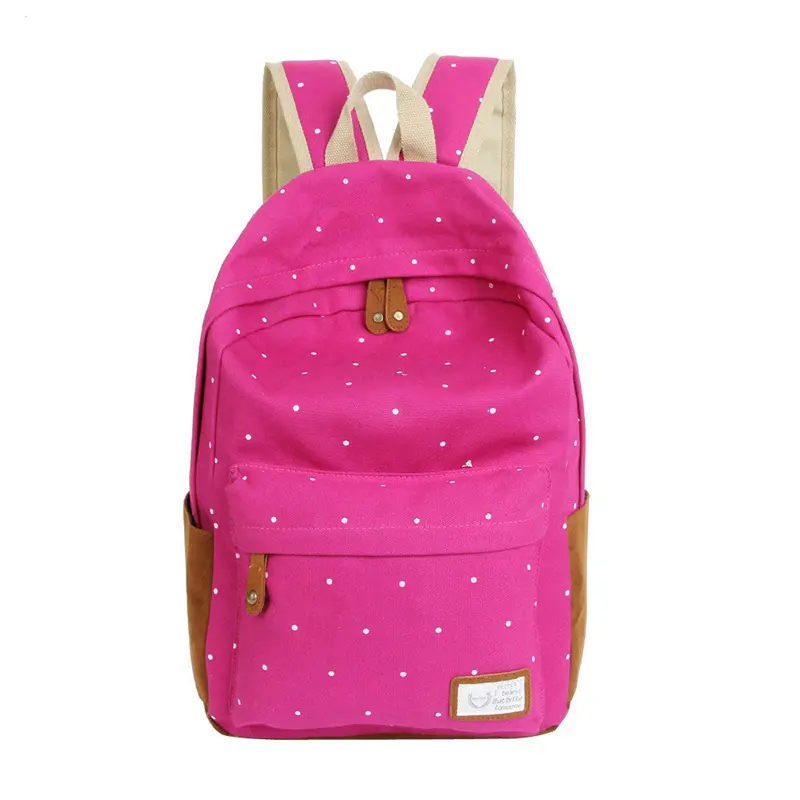 Forward Double-Shoulder Girls Canvas Dots Schoolbag Students Backpacks 10