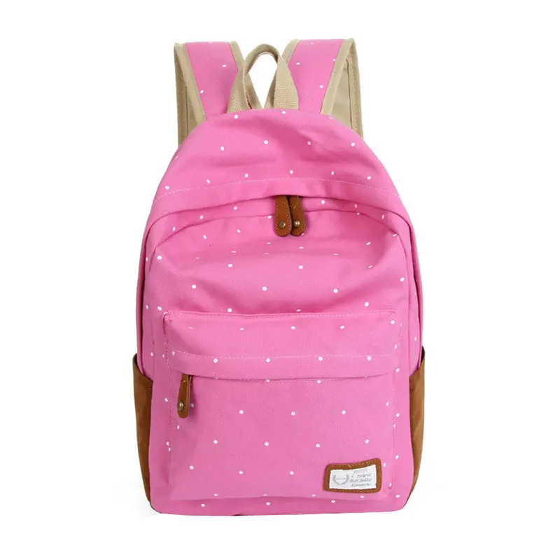 Forward Double-Shoulder Girls Canvas Dots Schoolbag Students Backpacks 11
