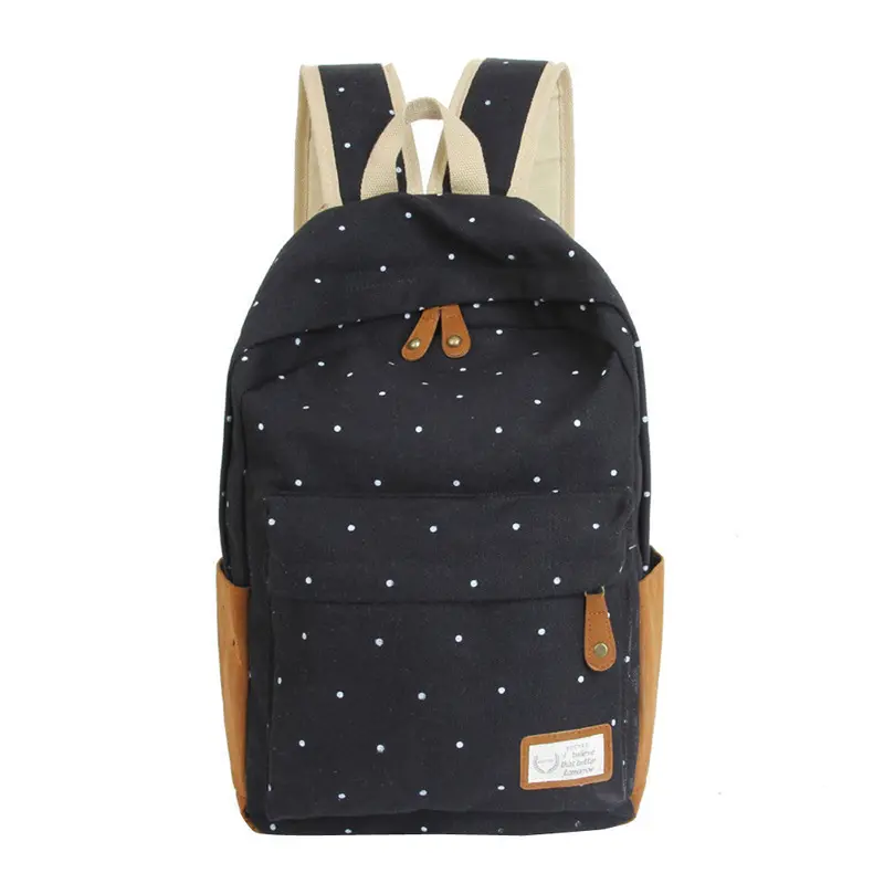 Forward Double-Shoulder Girls Canvas Dots Schoolbag Students Backpacks 12