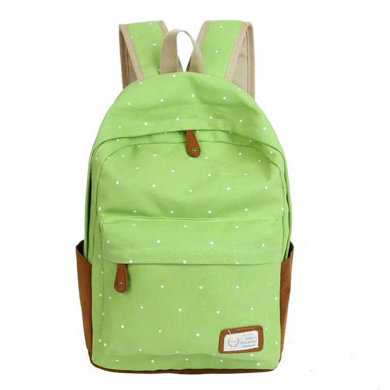 Forward Double-Shoulder Girls Canvas Dots Schoolbag Students Backpacks 2