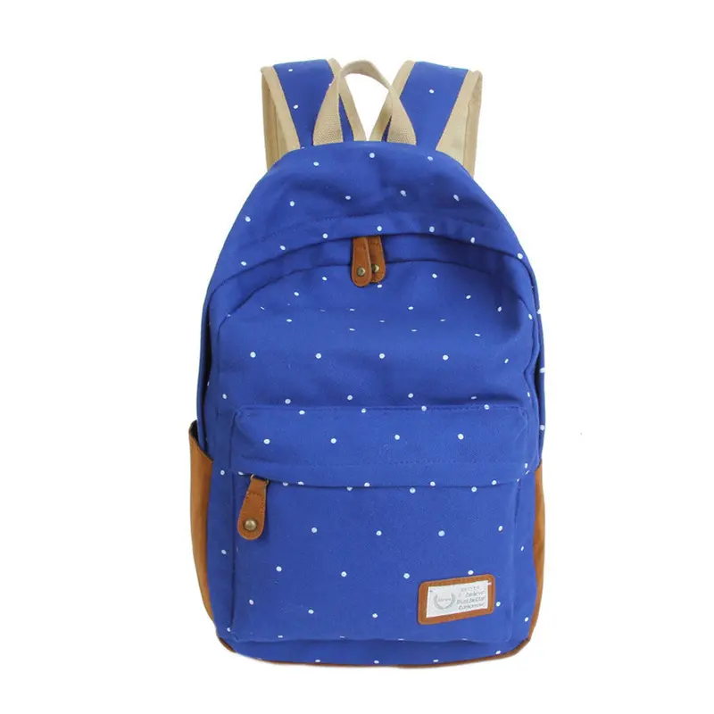 Forward Double-Shoulder Girls Canvas Dots Schoolbag Students Backpacks 3