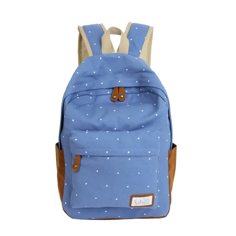 Forward Double-Shoulder Girls Canvas Dots Schoolbag Students Backpacks 5