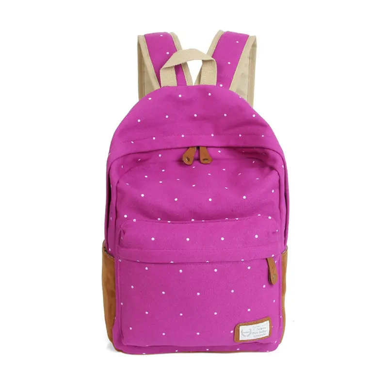 Forward Double-Shoulder Girls Canvas Dots Schoolbag Students Backpacks 6