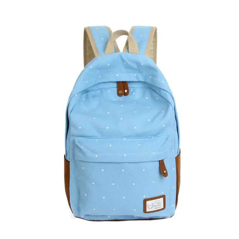 Forward Double-Shoulder Girls Canvas Dots Schoolbag Students Backpacks 7