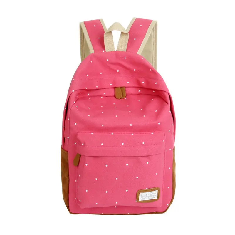 Forward Double-Shoulder Girls Canvas Dots Schoolbag Students Backpacks 8