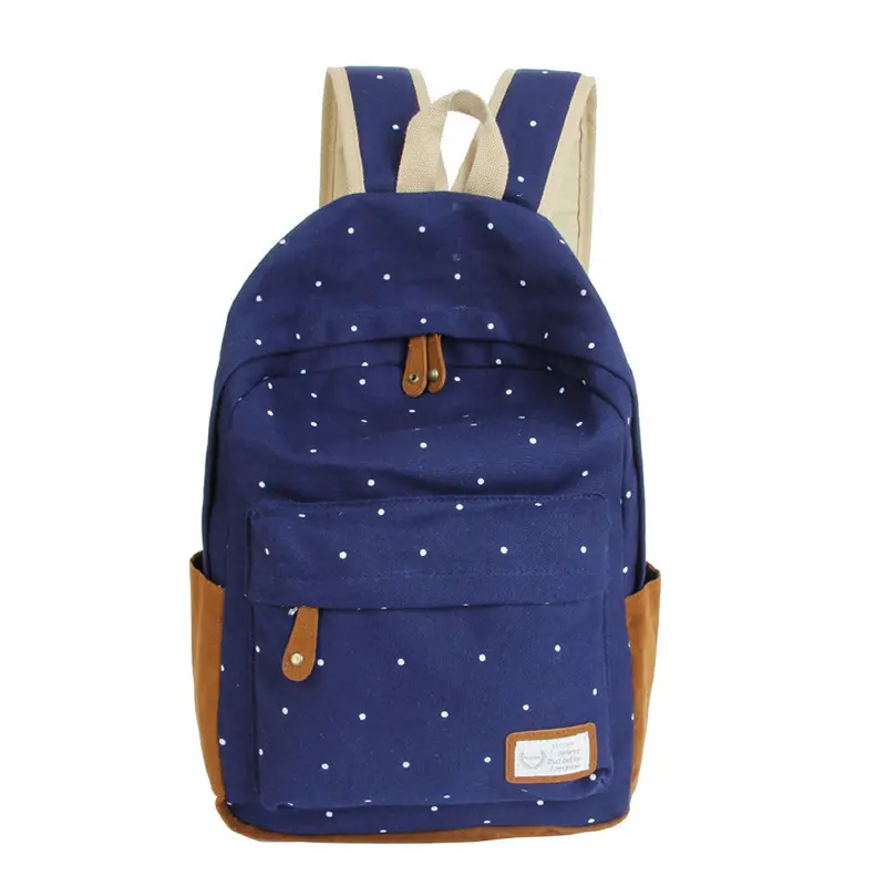 Forward Double-Shoulder Girls Canvas Dots Schoolbag Students Backpacks 9
