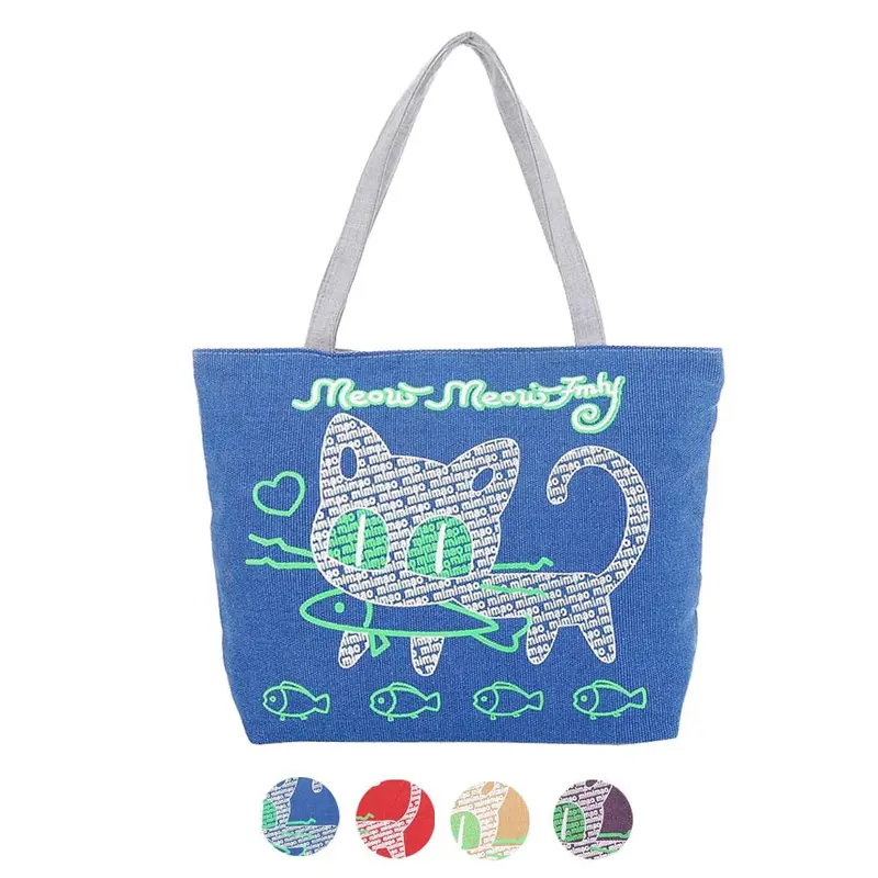 Forward Girl Women Cute Cartoon Cat Bags Shoulder Bag Canvas Casual Hbag 1