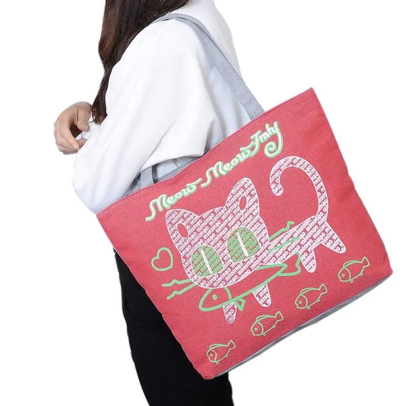Forward Girl Women Cute Cartoon Cat Bags Shoulder Bag Canvas Casual Hbag 2